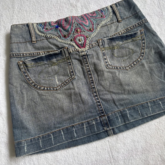 Luodi Dresses & Skirts - Luodi Y2K Denim Mini Skirt Embroidered Beaded Medium Wash Blue Cotton Size 48